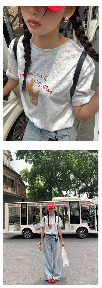 【H5225】 實拍夏季清新韓國｜麵包印花舒適短袖T恤250429