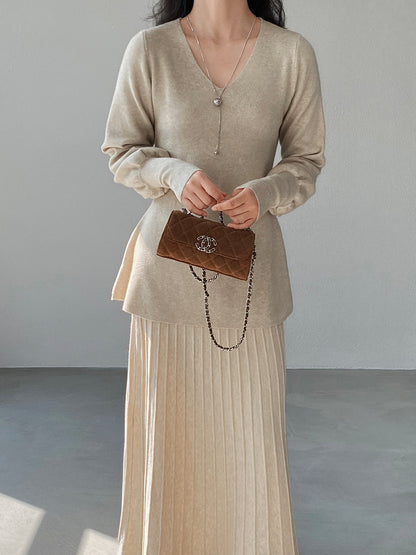 【cimz6652】實拍氣質半高領/V領燈籠袖極簡氣質針織衫251128