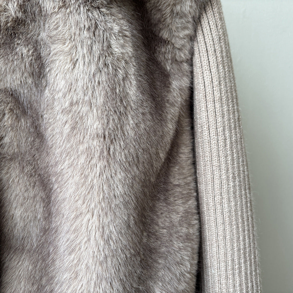 【YH8309】實拍高質感時髦仿皮草拼接針織假2件毛毛外套251113