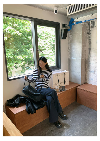 【H5399】實拍韓系簡約氣質一字領露肩針織衫250902