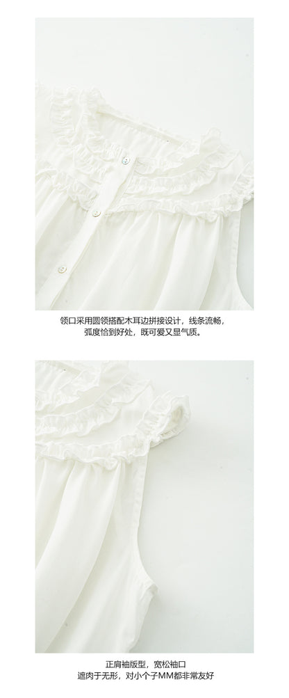 【H525】實拍夏天韓國氣質小荷葉無袖襯衫250513