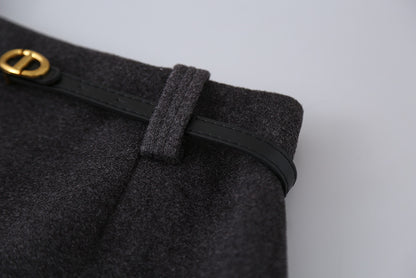 【LD11070】實拍氣質毛呢A字傘裙＋腰帶251209