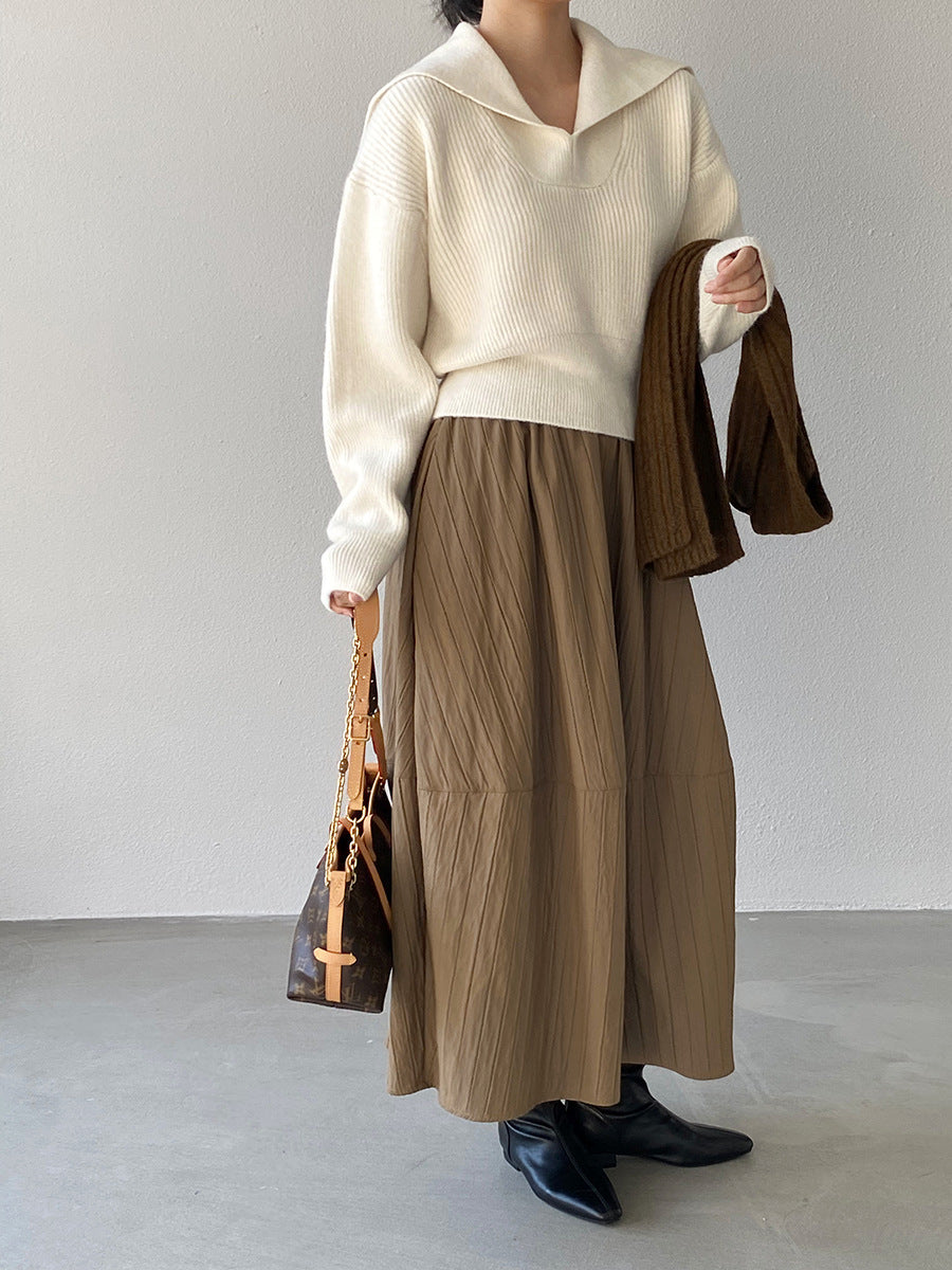 【cim1708】實拍秋冬法式寂靜高腰加厚微花苞A字裙251030