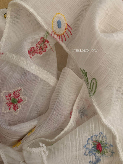【L10607】仙氣氧氣感🍃溫柔刺繡肌理感V領防曬長袖襯衫260511