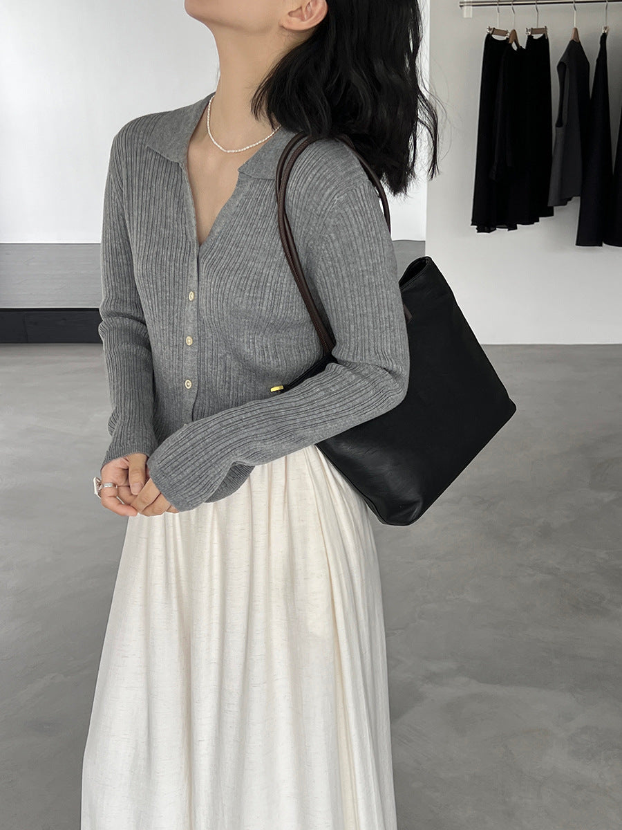 【cim6901】實拍慵懶紙片人polo領針織衫251030