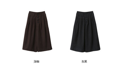 【LD3301】實拍韓系簡約高腰毛呢闊腿七分褲251103