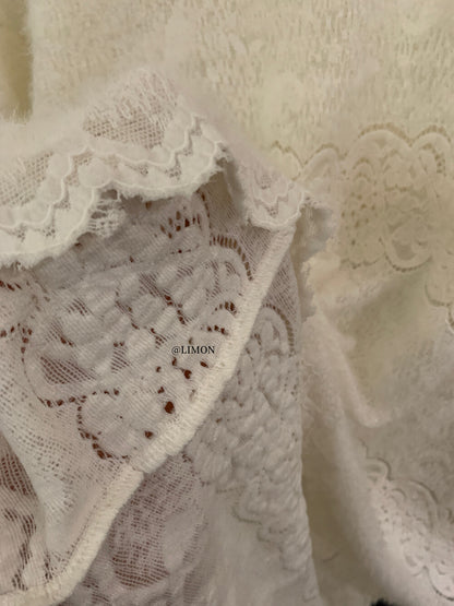 【L9359】實拍檸檬秋冬重工鈎花蕾絲寬鬆連帽蕾絲衫251117