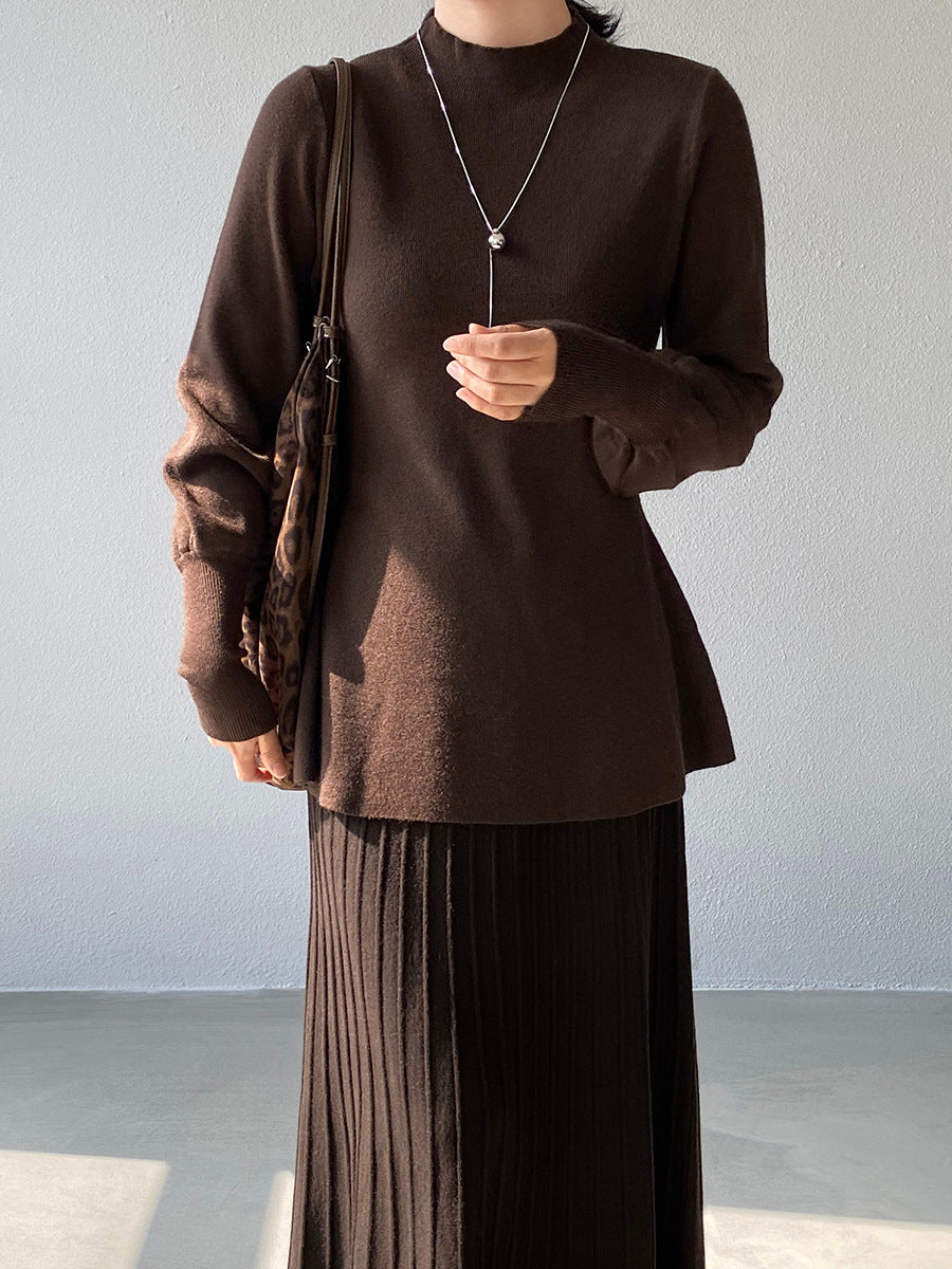 【cimz6652】實拍氣質半高領/V領燈籠袖極簡氣質針織衫251128