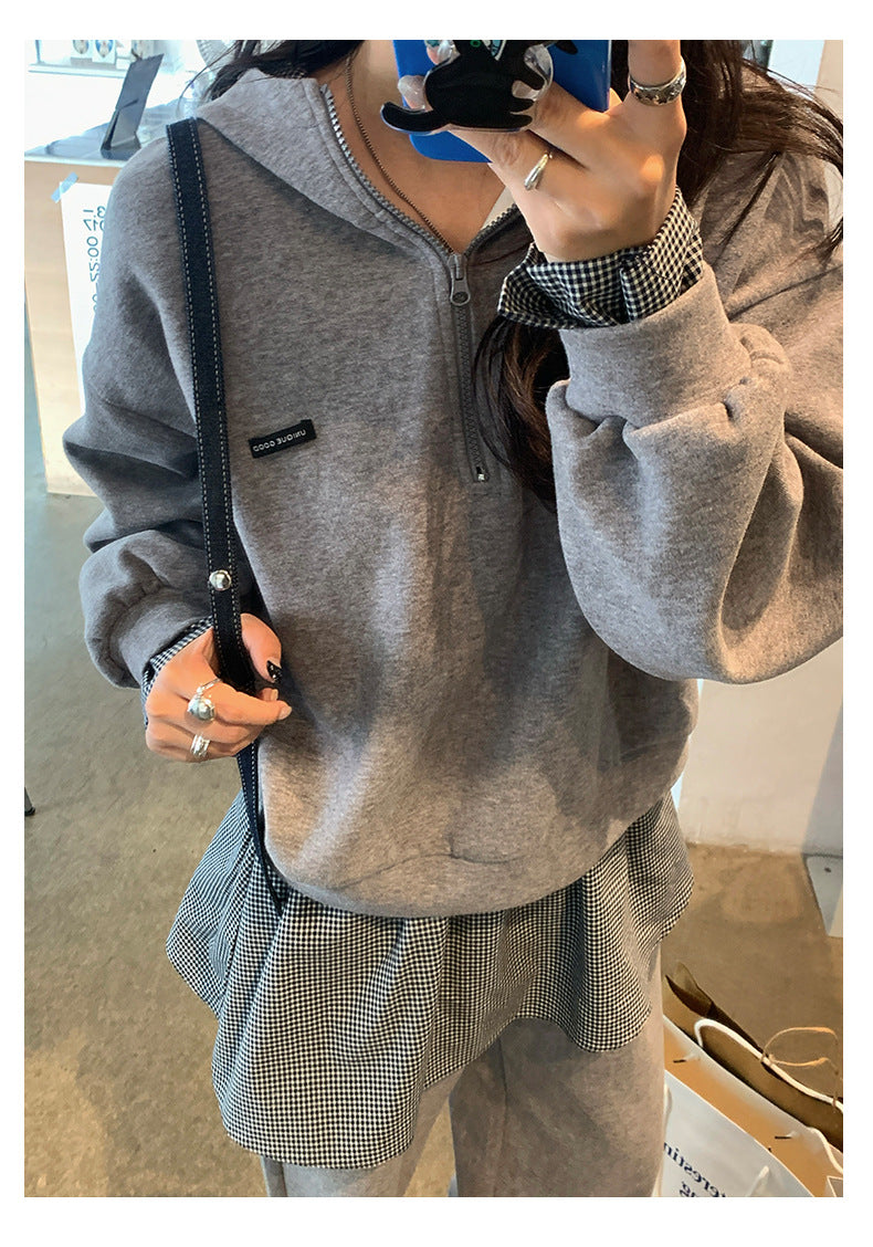 【H5395】實拍韓式連帽衞衣＋直筒衞褲＋屁簾(分開下單） 250902