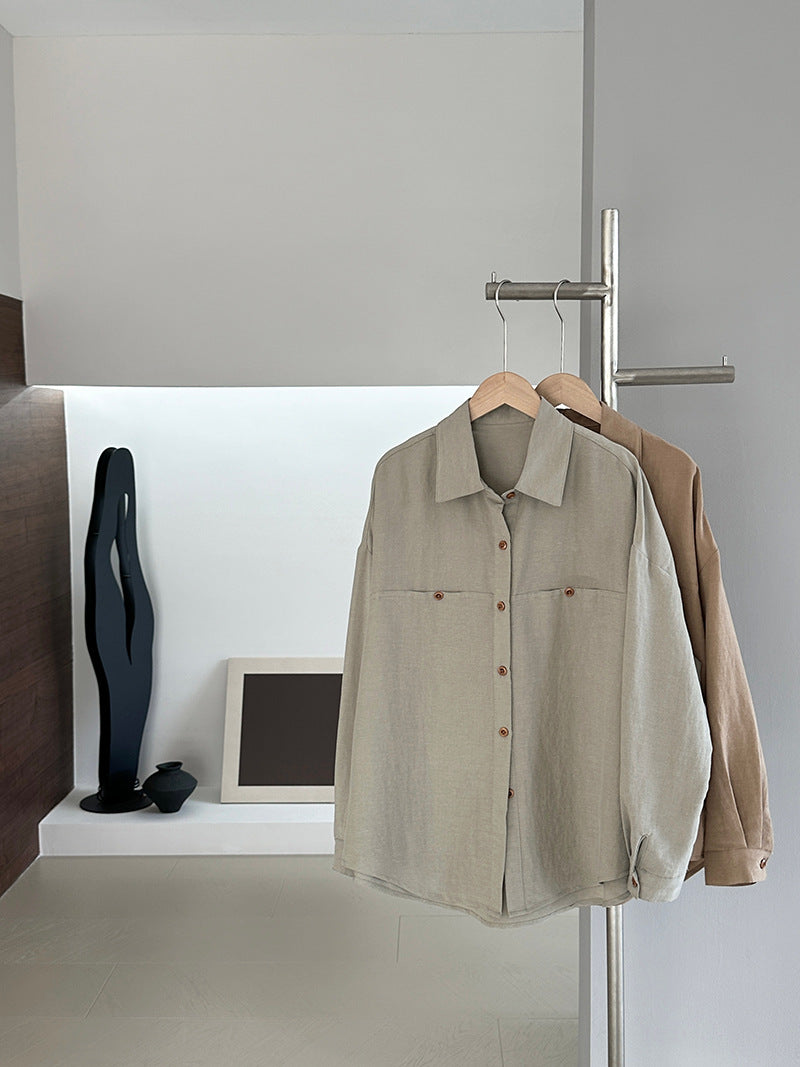 【cim6112】實拍韓國法式氣質天絲亞麻長袖襯衫251030