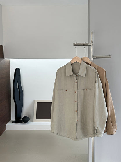 【cim6112】實拍韓國法式氣質天絲亞麻長袖襯衫251030