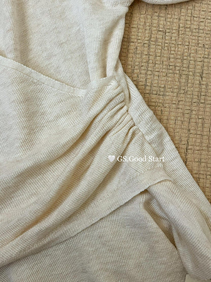 【LD1015】法式優雅氣質🌸浪漫荷葉邊V領長袖針織衫(附飄帶)260323