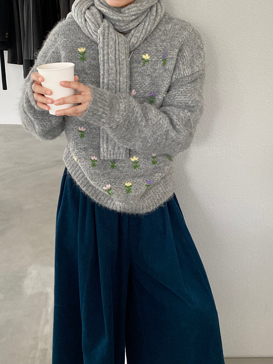 【cimz1377】實拍清新高級刺繡小花羊毛針織毛衣251128