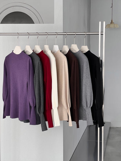 【cimz6652】實拍氣質半高領/V領燈籠袖極簡氣質針織衫251128