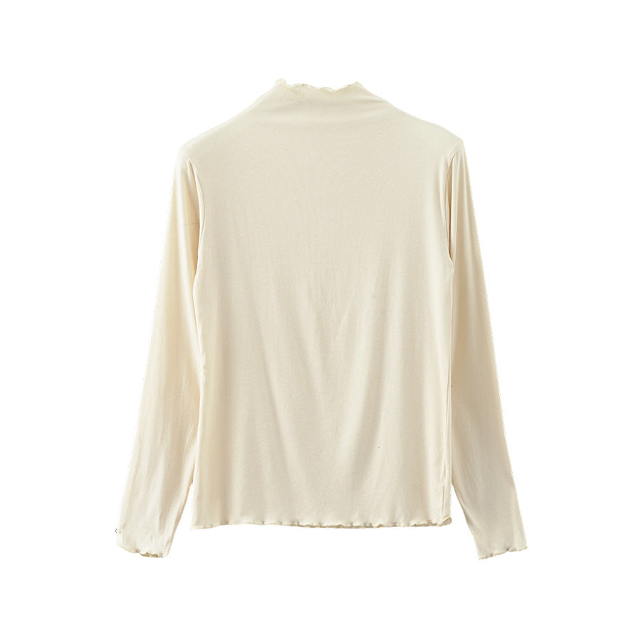 【H568】實拍基礎款木耳邊半高領純色打底衫251021