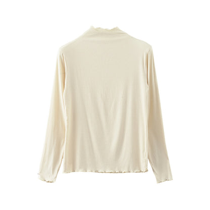 【H568】實拍基礎款木耳邊半高領純色打底衫251021