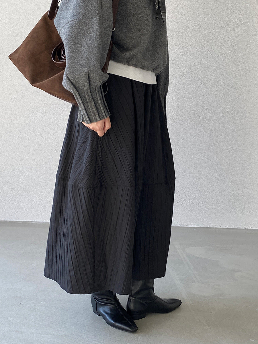 【cim1708】實拍秋冬法式寂靜高腰加厚微花苞A字裙251030