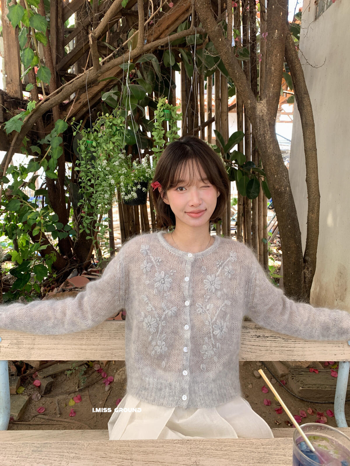【LR991381】實拍imiss仙氣透膚30%羊毛勾花馬海毛針織外套260305