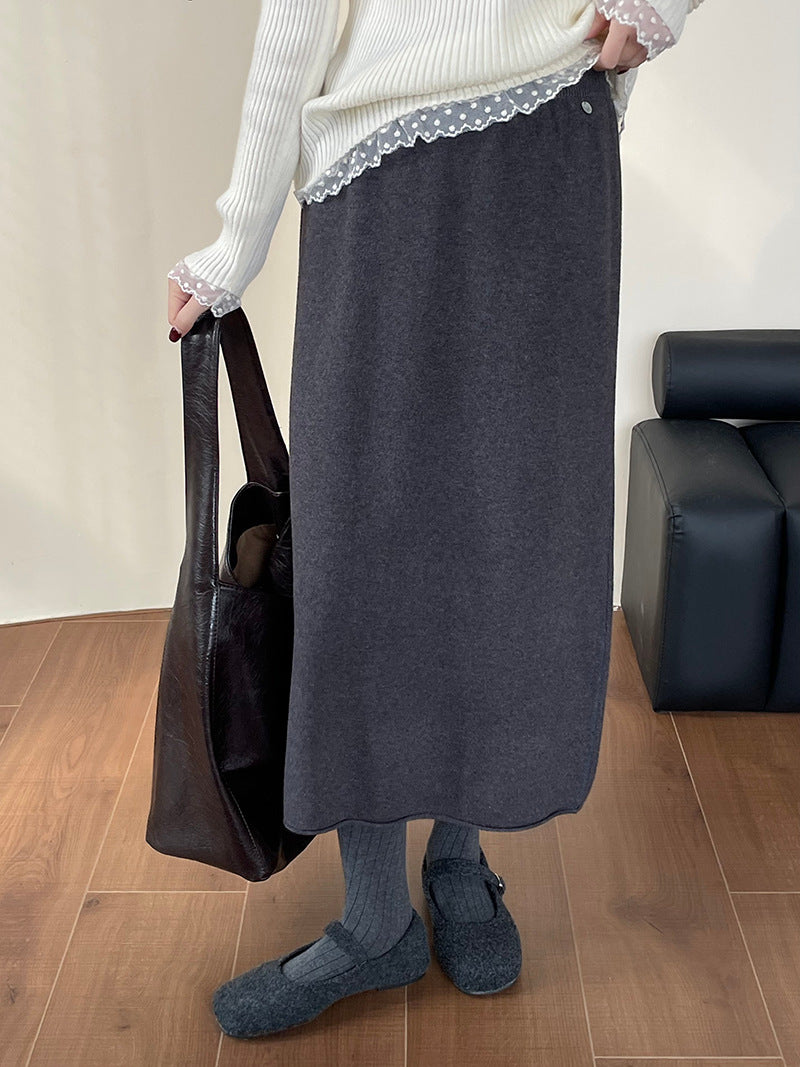 【cimYL1580】實拍氣質簡約捲邊針織長裙251114