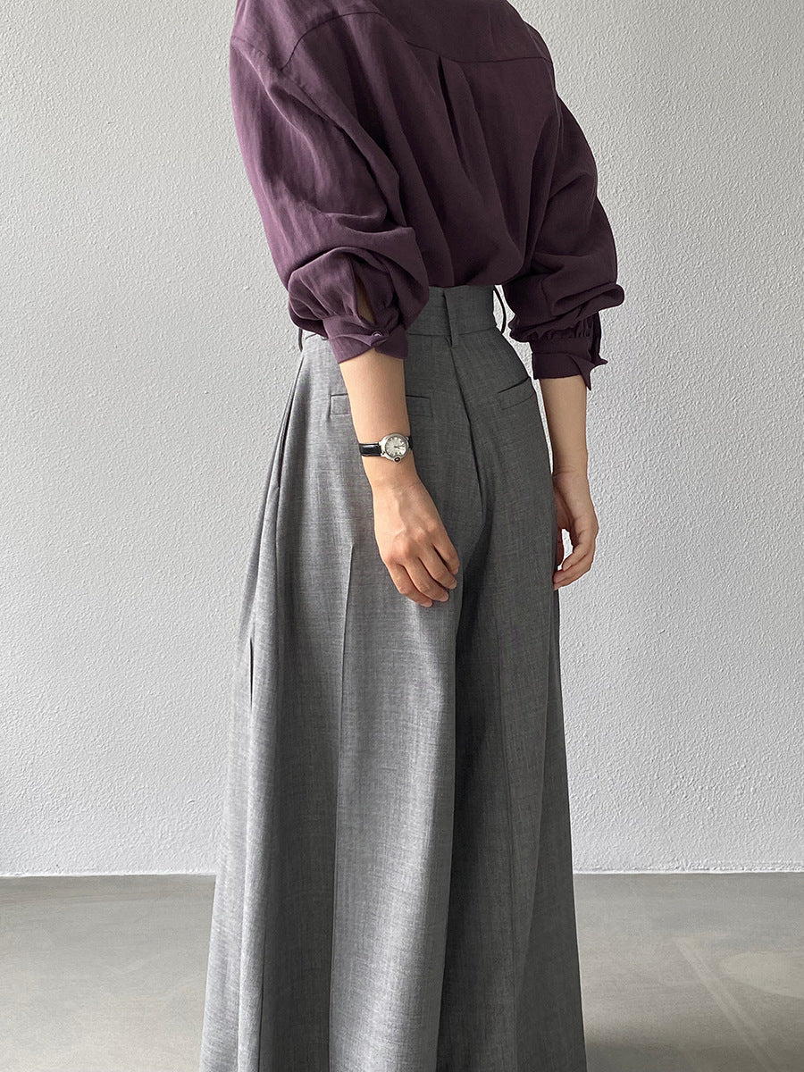 【cim1653】實拍秋日必備高腰壓褶大擺西裝褲251030