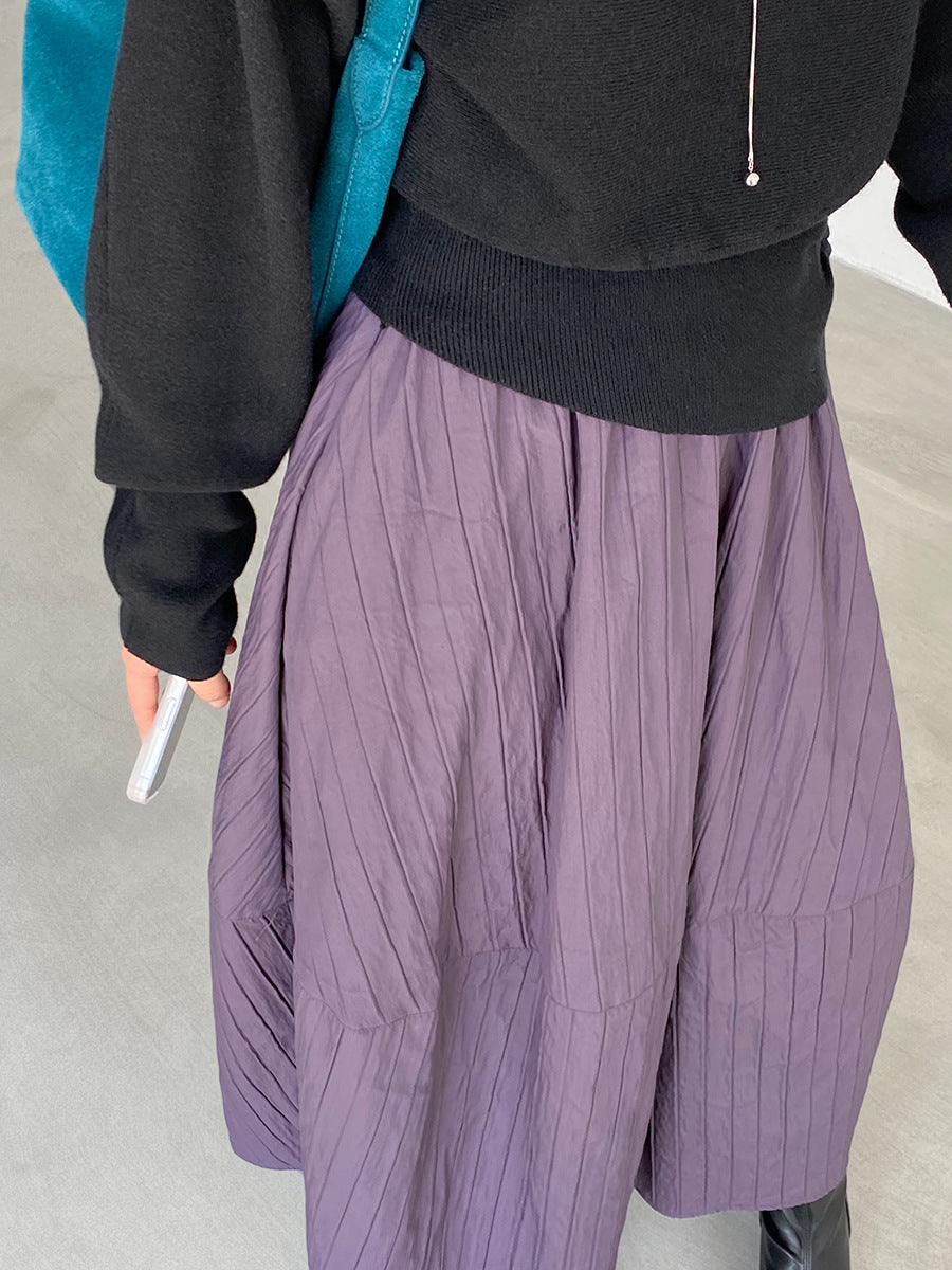 【cim1708】實拍秋冬法式寂靜高腰加厚微花苞A字裙251030