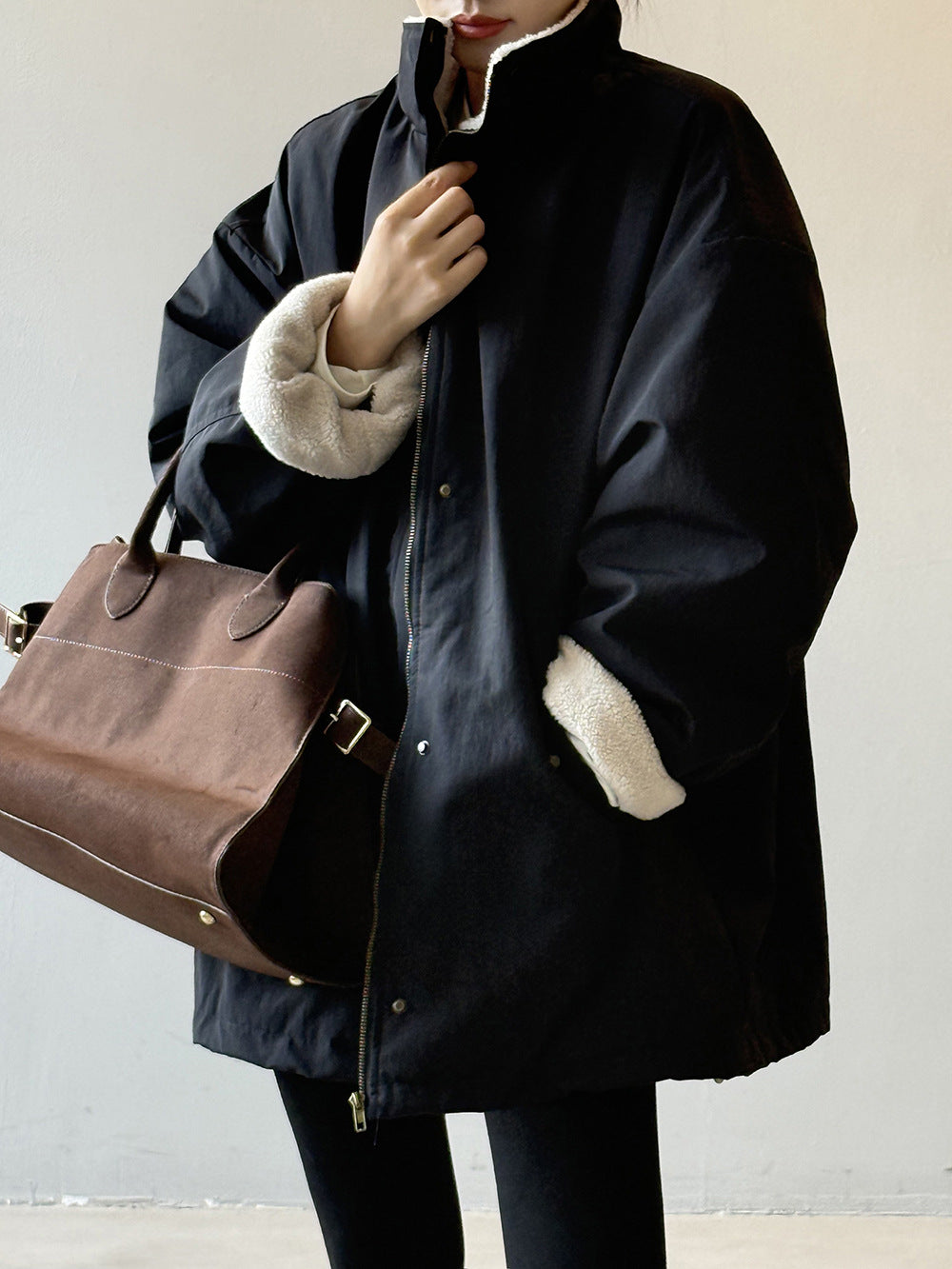 【Y82650】實拍立領帥氣內裡羊羔毛工裝外套251016