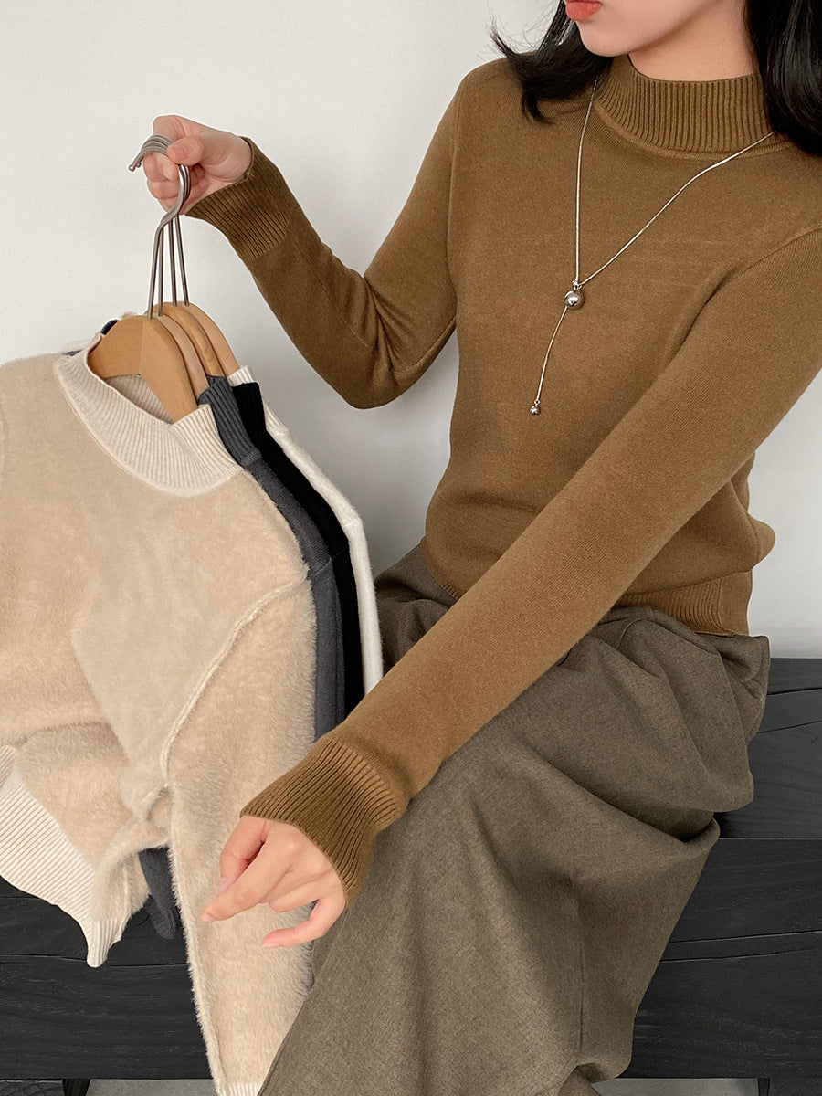 【cimz1190】實拍一體絨加絨加厚保暖小高領針織衫251120