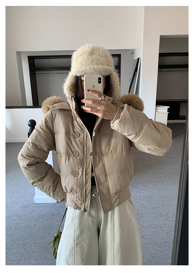 【H5501】實拍奶油風毛領連帽短款加厚棉服251118