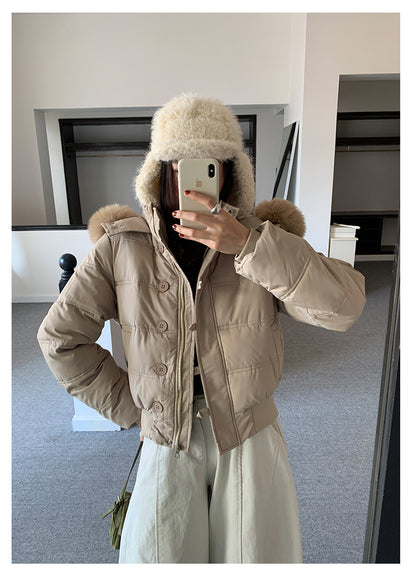 【H5501】實拍奶油風毛領連帽短款加厚棉服251118