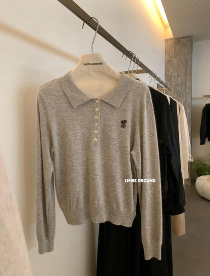 【L0899】實拍秋冬polo領小狗刺繡氣質針織衫（羊羔毛4%+兔絨11%)
250923