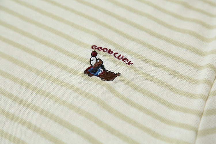 【LD11235】實拍韓系清新氧氣感🍃經典百搭條紋刺繡圓領短袖T恤260414