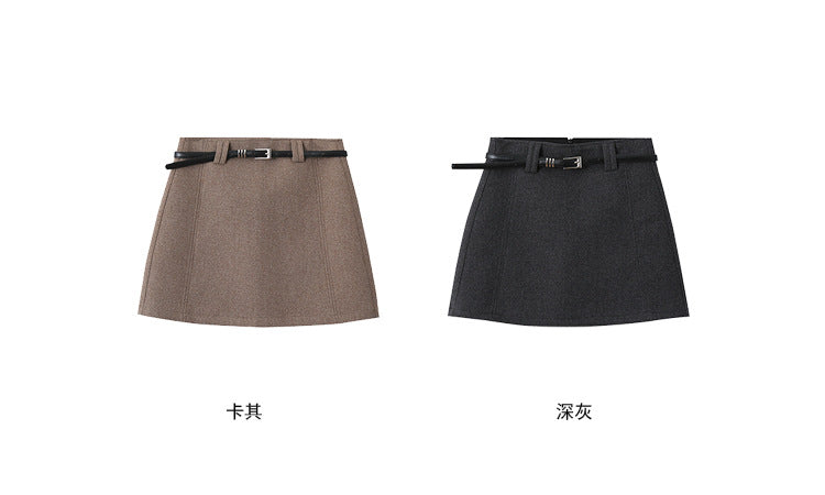 【LD11032】實拍S~XL羊毛絨超瘦高腰A字裙羊毛10%(內有安全褲+皮帶）251124