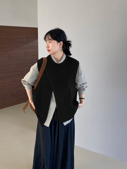 【cim8979】實拍秋冬設計師款不規則寬鬆針織馬甲251030