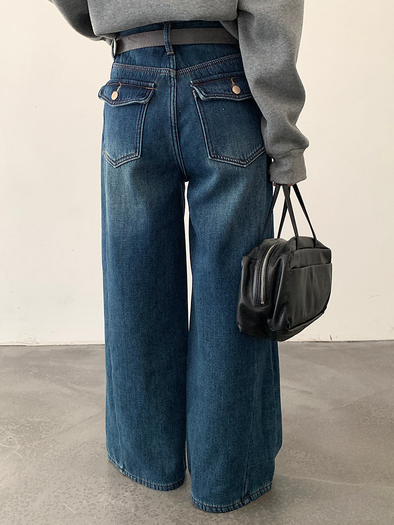 【LD11049】實拍S~XL美式加絨加厚高腰牛仔褲＋皮帶腰包251202