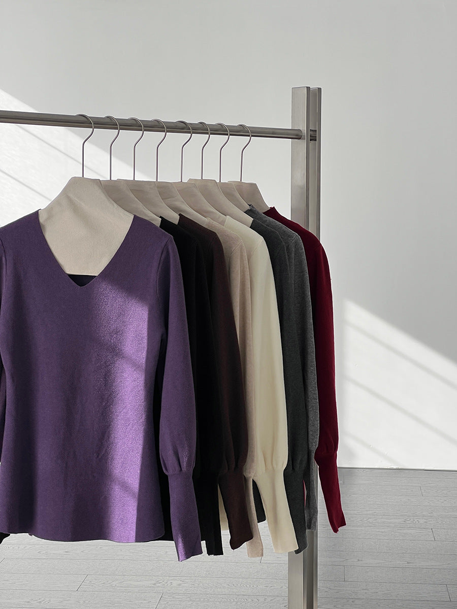 【cimz6652】實拍氣質半高領/V領燈籠袖極簡氣質針織衫251128