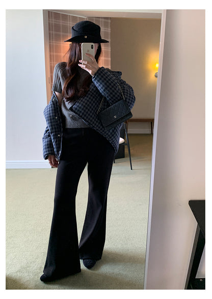 【H5517】實拍超級瘦高腰加絨厚款氣質喇叭褲251125