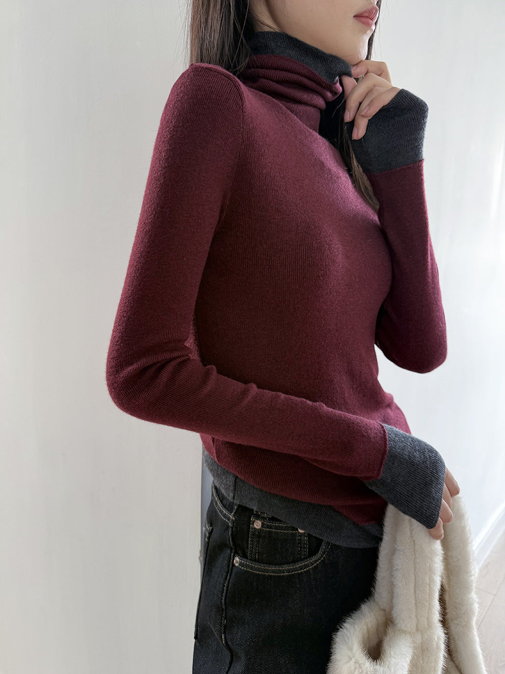 【Y352】實拍撞色高領針織衫（含羊毛10%)
251106