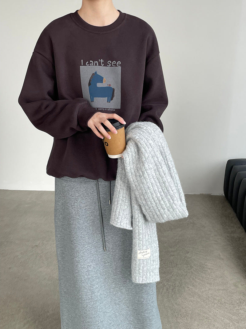 【cimD20307】實拍大人系印花加绒寬鬆衛衣251114