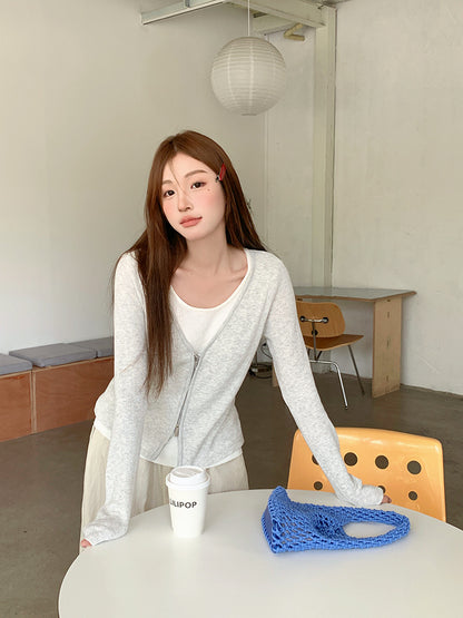 【L2771】實拍V領條紋假兩件雙開頭針織衫（6％美麗諾羊毛）250825
