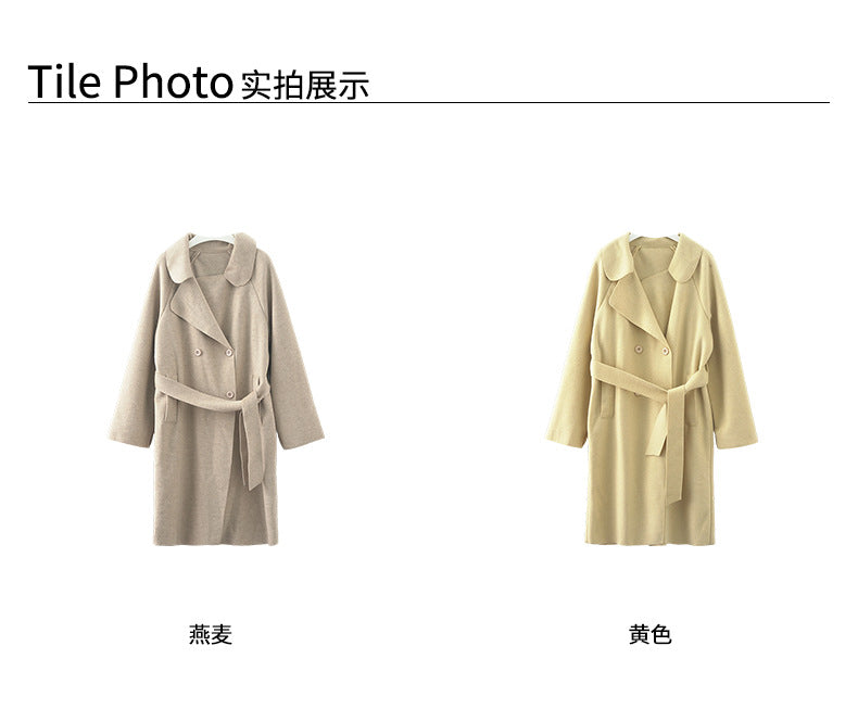 【H5479】實拍秋冬英倫翻領束腰雙面呢羊絨長外套251109