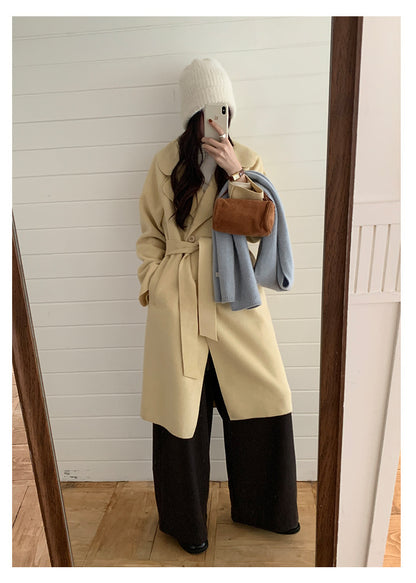 【H5479】實拍秋冬英倫翻領束腰雙面呢羊絨長外套251109