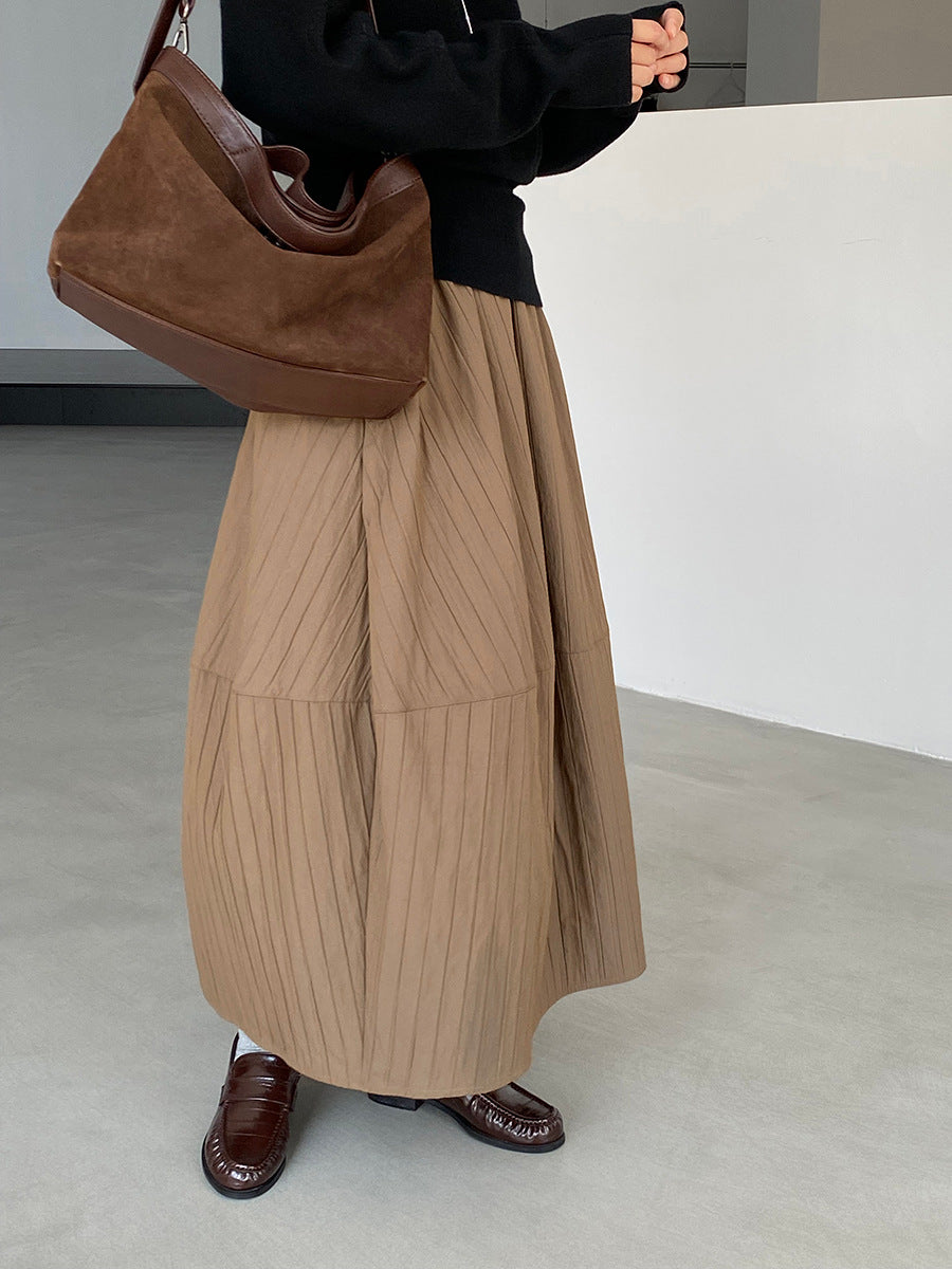 【cim1708】實拍秋冬法式寂靜高腰加厚微花苞A字裙251030