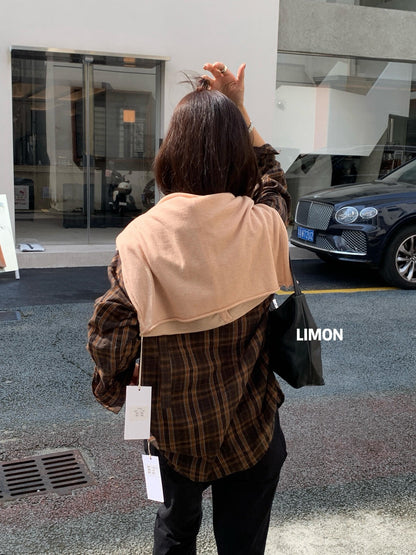 【L11002】檸檬家慵懶韓系・格紋寬鬆長袖襯衫 (附飄帶)260831