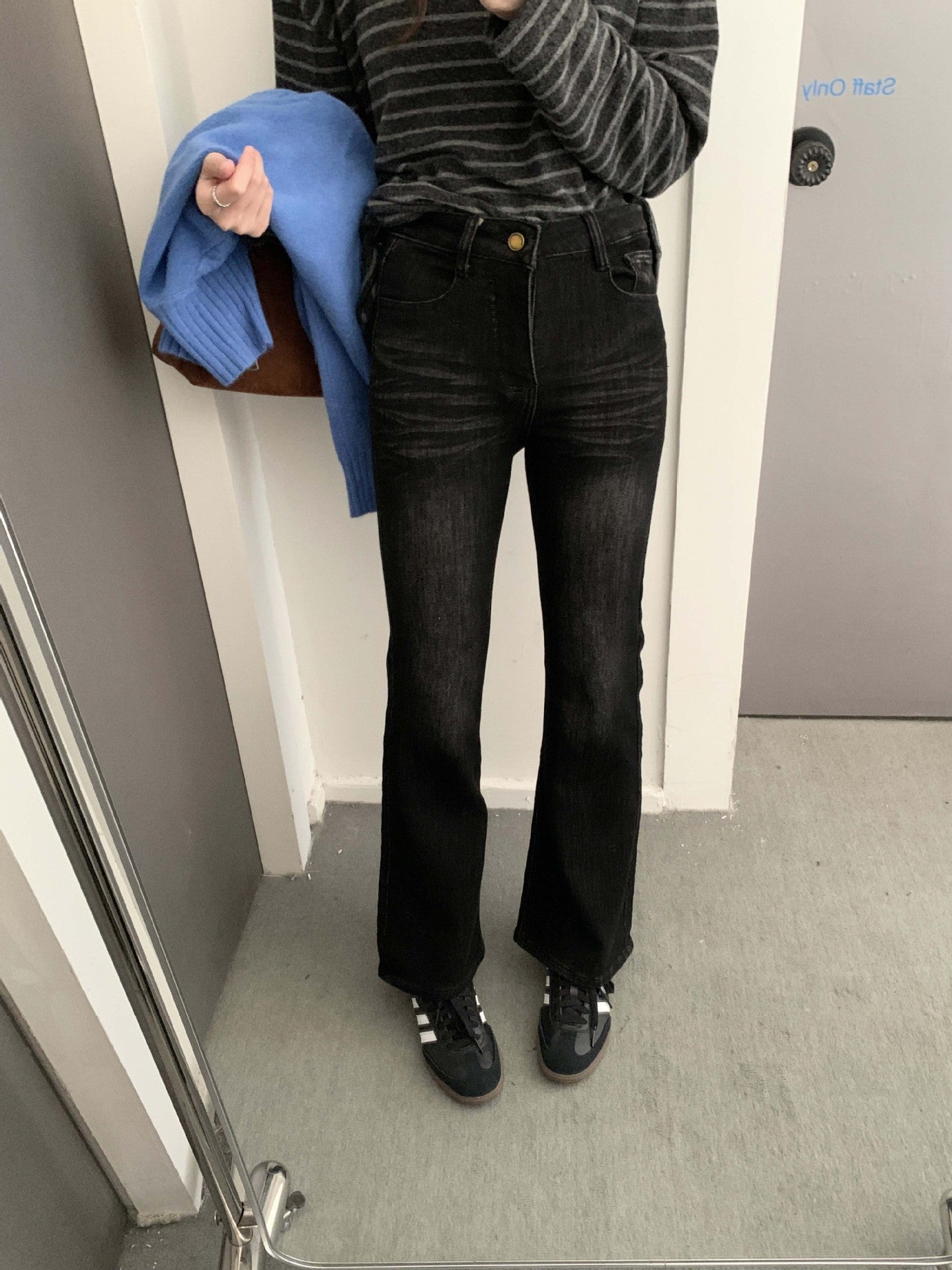 【H560】實拍加厚磨毛高腰微喇牛仔褲251021