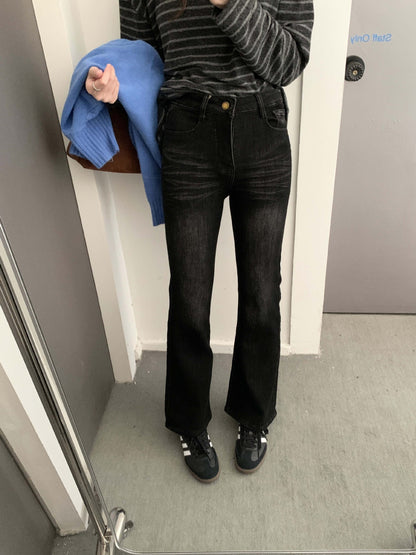 【H560】實拍加厚磨毛高腰微喇牛仔褲251021