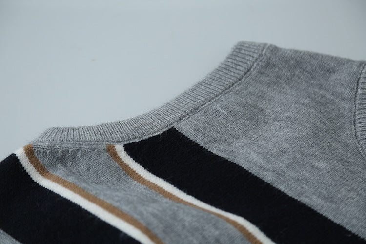 【LD11014】實拍學院感條紋圓領針織毛衣251110