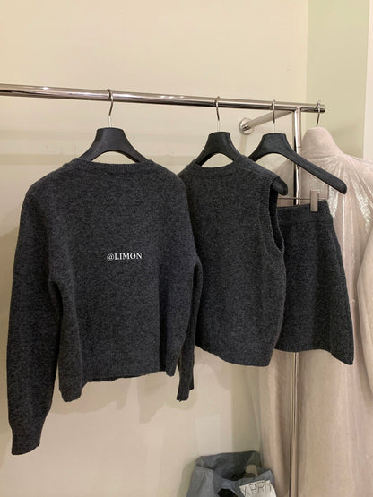 【L6880】實拍檸檬秋冬菱格針織開衫+圓領背心+針織裙251117