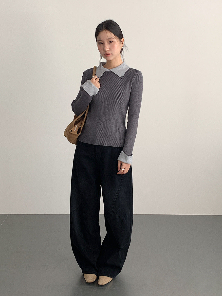 【LD11023】實拍S~XL顯瘦加絨加厚高腰寬鬆彎刀牛仔褲＋腰帶251124