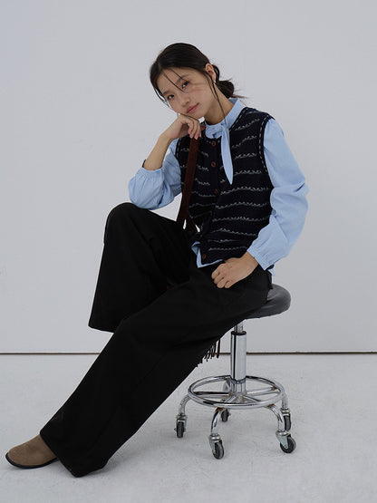 【LD3278】實拍小圓領長袖襯衫+條紋針織背心（分開下單）251103