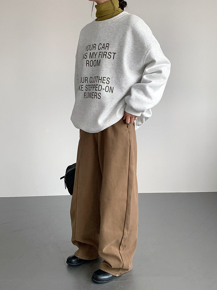 【LD11020】實拍S~XL加絨加厚復古水洗做舊彎刀闊腿牛仔褲251110